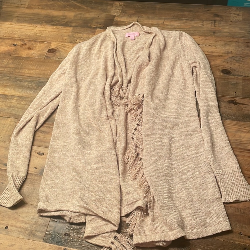 Lilly Pulitzer open front fringe sweater size medium